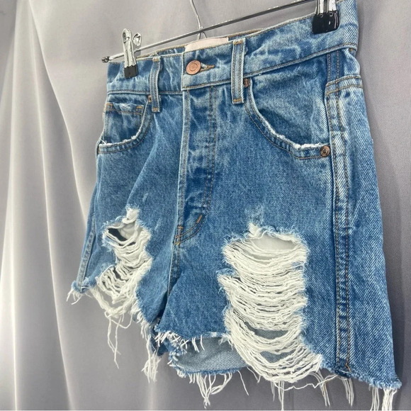 Revice Denim Jean Shorts Sz 24 Distressed Button Fly High Waist - Picture 4 of 11
